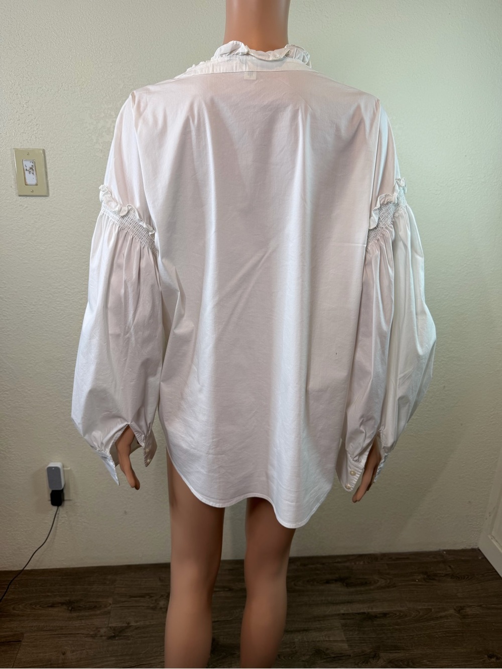 Lauren Ralph Lauren White Solid V-Neck Ruffle Button-Up Woven Cotton Blouse XL - Picture 3 of 12